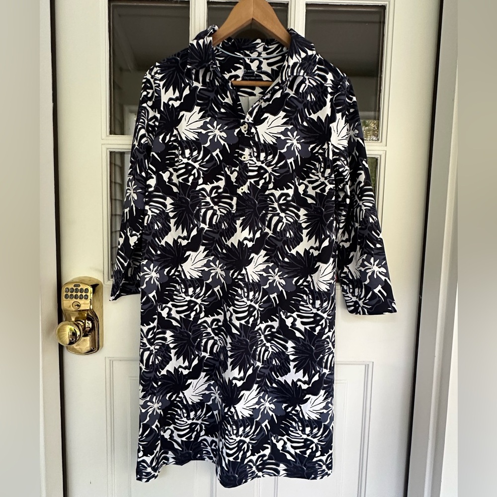 Southern Tide Navy and White Patterned Shirt dress